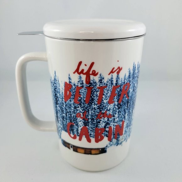 Tea Mug Steeper Life Is Better At The Cabin Indigo Chapters With Lid White Blue… - Picture 4 of 16